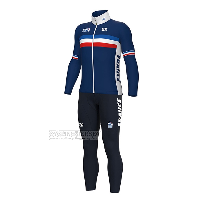2022 Cycling Jersey France Blue Long Sleeve and Bib Short